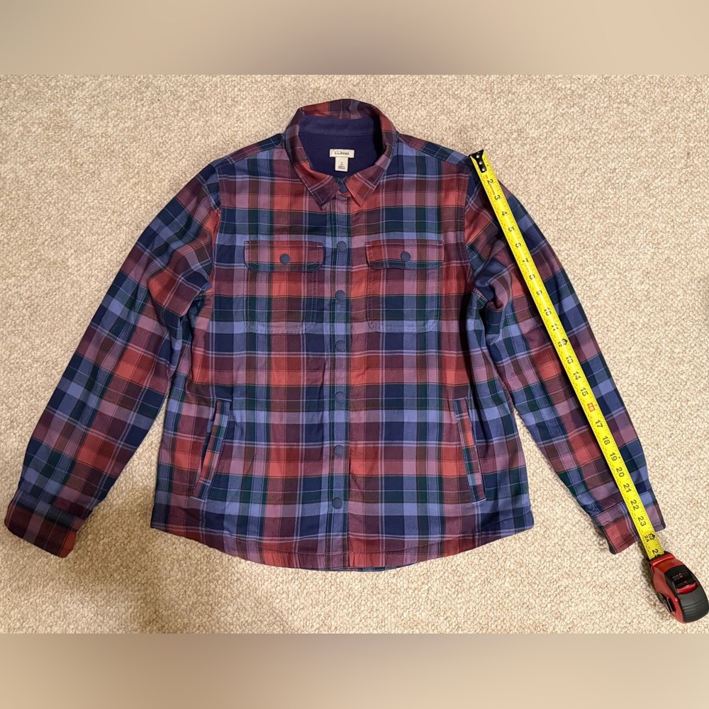 L.L.Bean Fleece Lined Plaid Jacket Petite Small Warm Shacket Coat - Picture 5 of 11